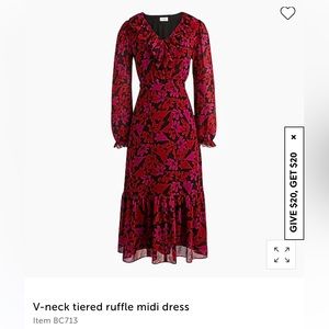 J.Crew V-neck Tiered Ruffle Midi Dress